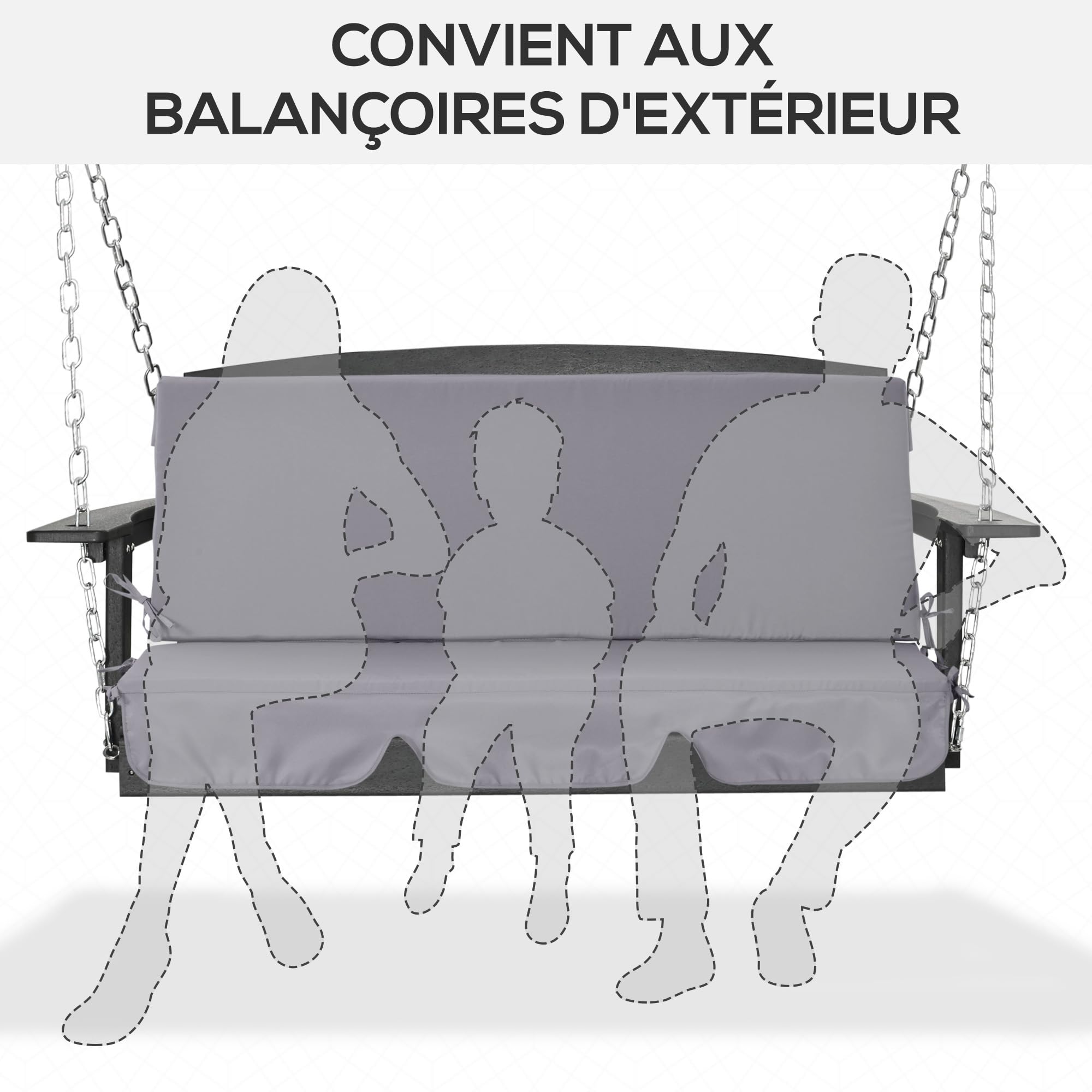 Outsunny Coussins pour Balancelle de Jardin 3 Places 130x45x5 cm Gris Foncé | Coussins pour Balancelle 3 Places, 2 Pièces Siège Dossier, Polyester 180g/m²
