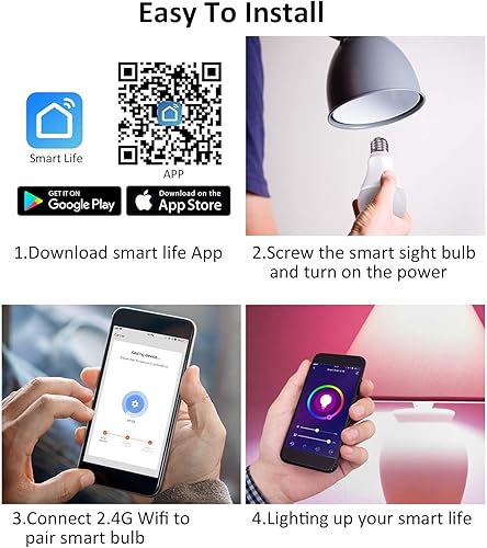 Miniatura 7 de Bombillas inteligentes, 16 W (equivalente a 150 W), 1600 lúmenes, ultra brillantes, E26 A19, bombilla WiFi que cambia de color, bombillas