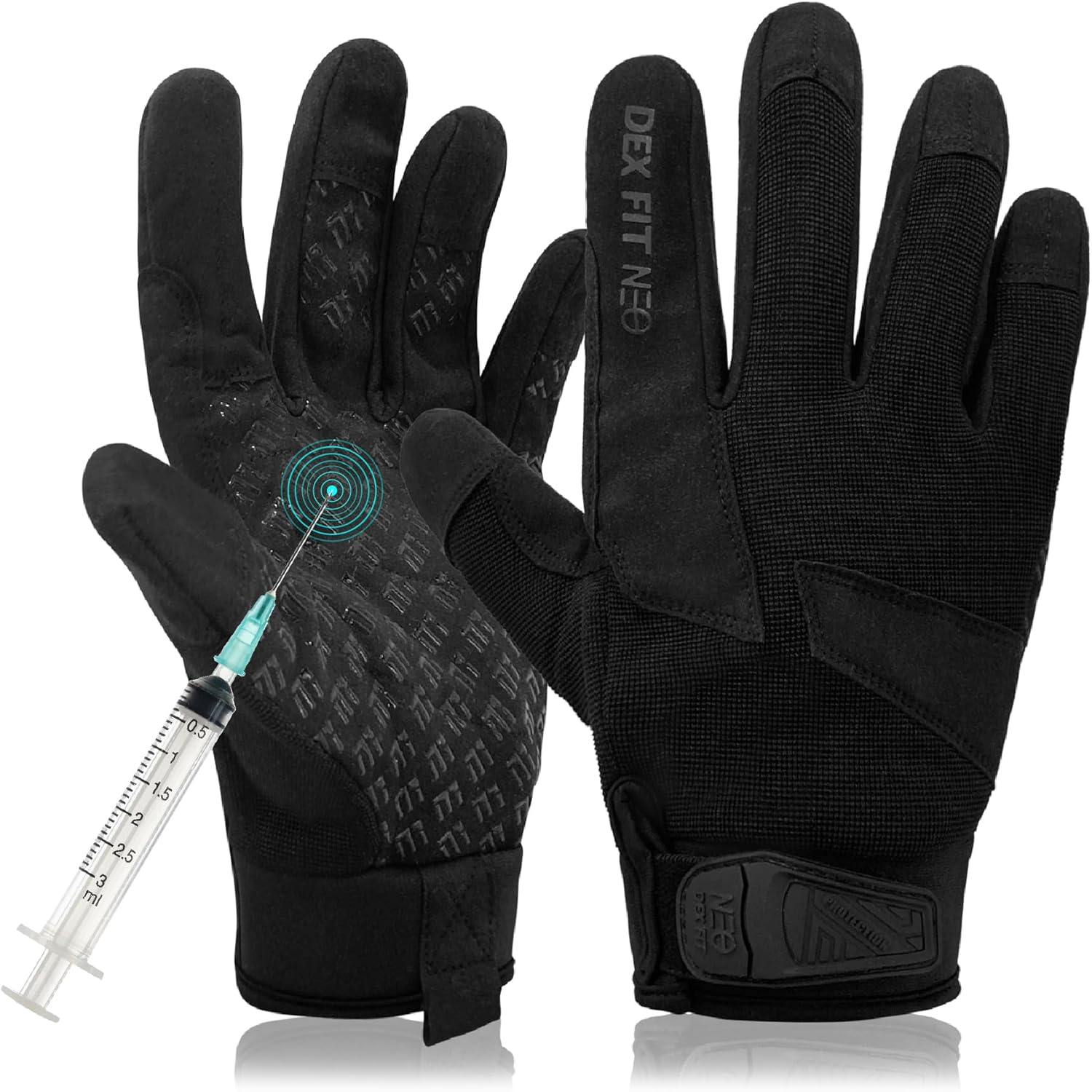 DEX FIT Puncture & Needle, A9 Cut Resistant Gloves NPG420 - Steel Layers, Firm Grip, PU Leather Patch, Touchscreen, Comfortable & Durable Work Gloves for Police, Airsoft; Black XL 1 Pair