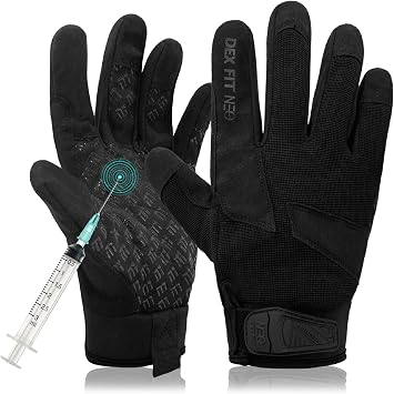 DEX FIT NPG420 Needle Resistant Gloves, ASTM F2878 Level 4 Palm & Lvl 3 Finger, ANSI Cut A9 Heavy Duty Industrial Protection, Multi-Layered Steel Mesh Puncture Proof Work Gloves, Black, XS, 1 Pair