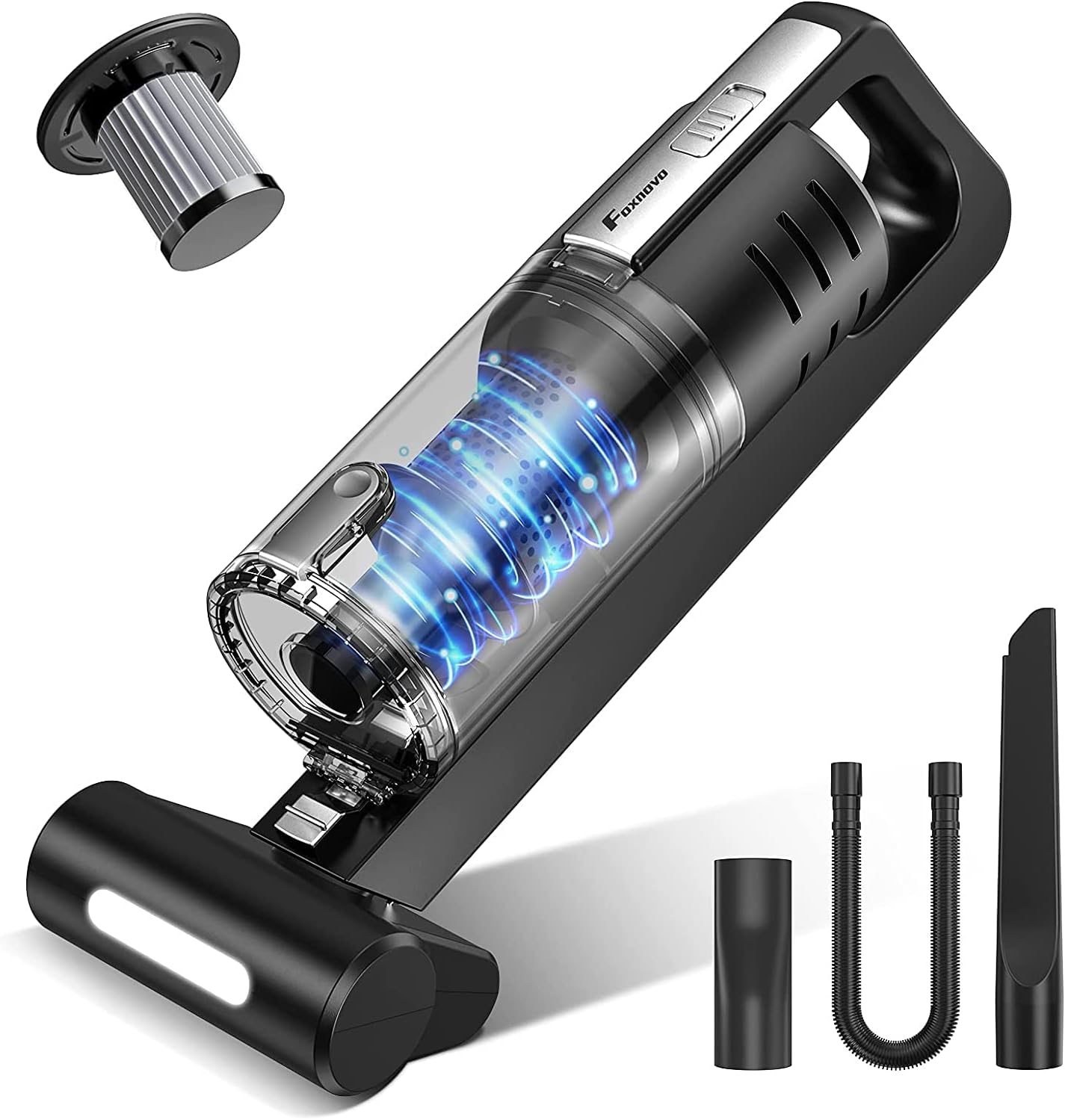 Foxnovo Handheld Car Vacuum Cleaner Portable 6000PA High Power Strong Suction Car Vacuum - Wet and Dry Auto Car Vac with LED Motorized Brush Lightweight