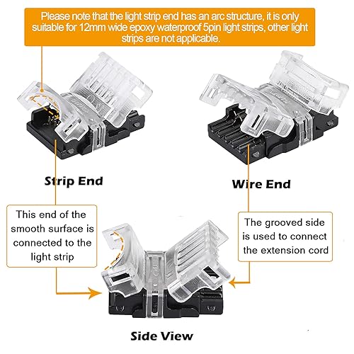 Miniatura 3 de SUPERNIGHT Conectores LED de 5 pines, paquete de 8 para tiras de luces LED impermeables RGBW RGBWW 5050, conexión rápida de tira a cable sin