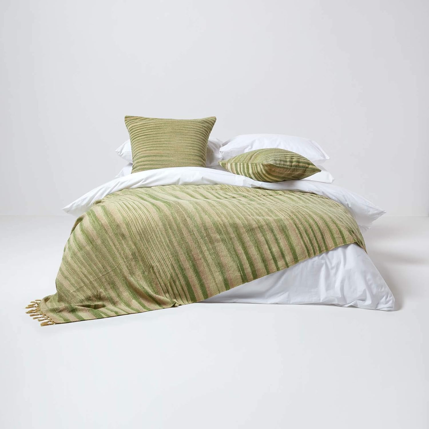 HOMESCAPES Bed Sofa Throw Cotton Chenille Tie and Dye Green 150 x 200 cm or 60 x 79 inches - Image 4
