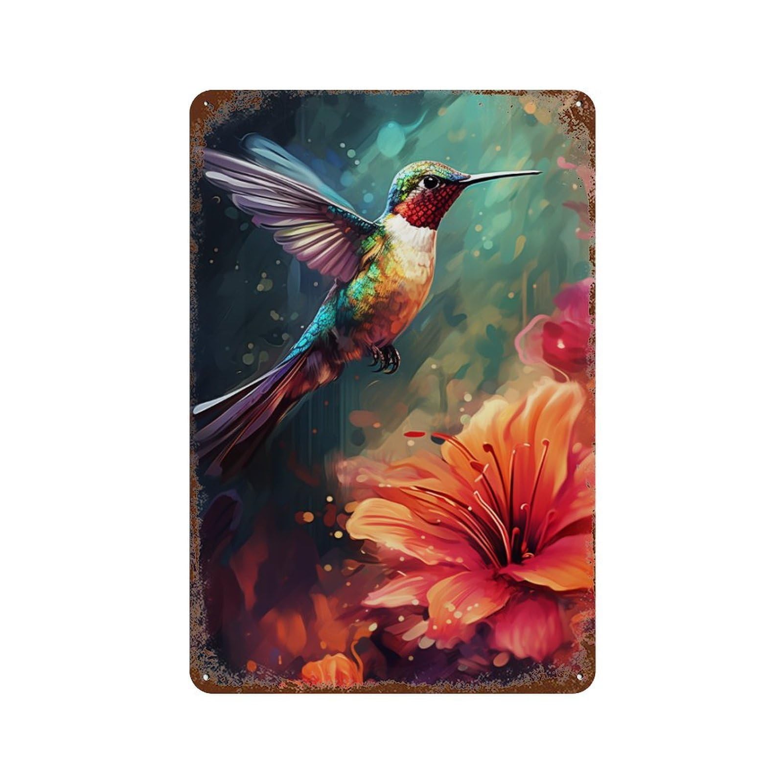 Hummingbird in Flowers Retro Metal Sign 11.8"x7.9", Classic Wall Plaque for Basement, Hobby Room And Garage Decor