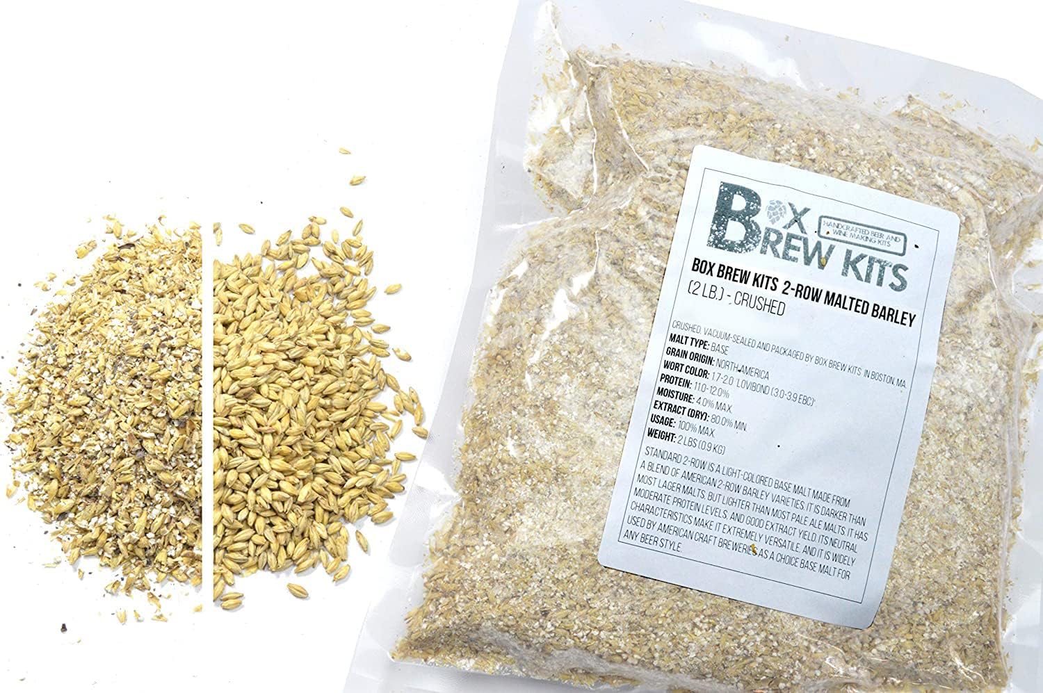 Box Brew Kits 2-Row Malted Barley 2 LBS CRUSHED Home Brewing Beer Making Recipe Ingredients Vacuum Sealed