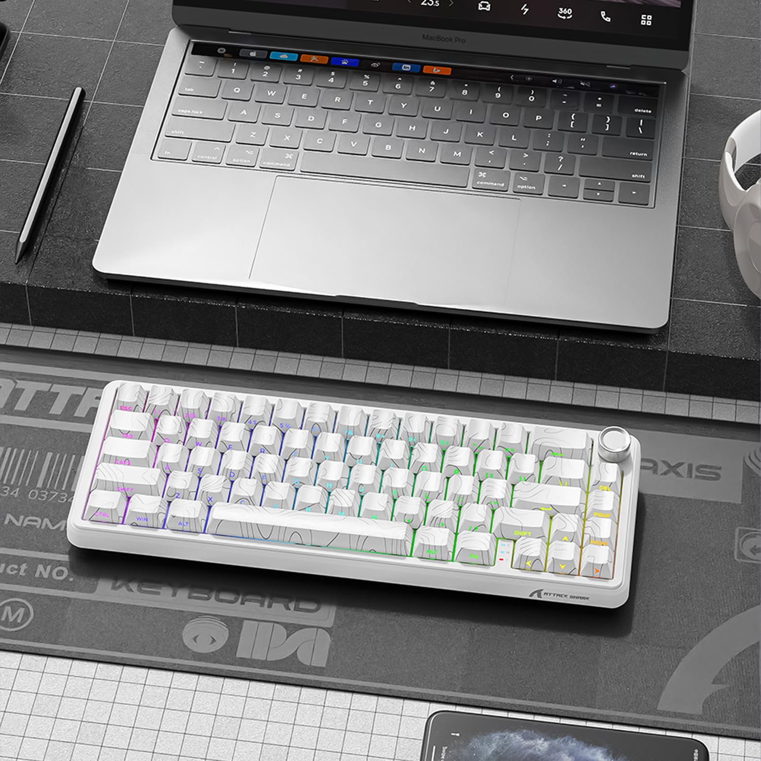 ATTACK SHARK X65PRO HE Rapid Trigger Keyboard, Magnetic Keyboard, Gaming Keyboard, Magnetic Switch, Tri-Mode, 0.01mm RT Accuracy, 0.125ms Latency, 8K Polling Rate, 128K Scan Rate, Dye-sub PBT Keycap