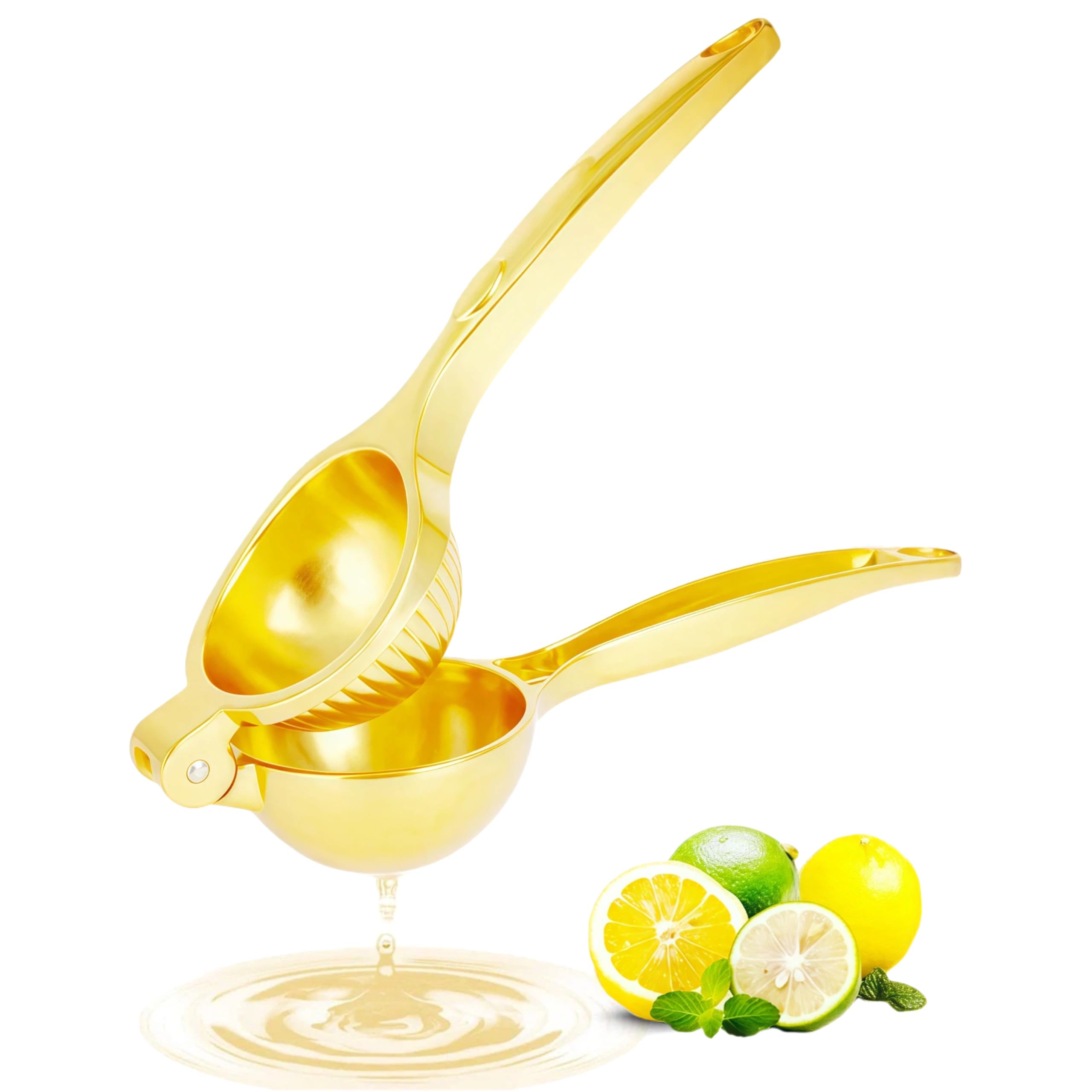 Lemon Squeezer, Heavy Duty Zinc Alloy Manual Citrus Juicer Hand Press,High Yield Threaded Groove Small Oranges Limes Juicer, Juice Maker for Cocktails Home Restaurant Kitchen Utensils(Gold)
