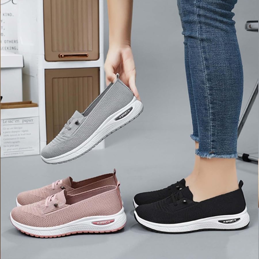Chaussures Orthopédiques Femme En Maille Sans Lacets - Baskets Confortables Pour La Marche, Travail, Triple Amorti, Antidérapantes