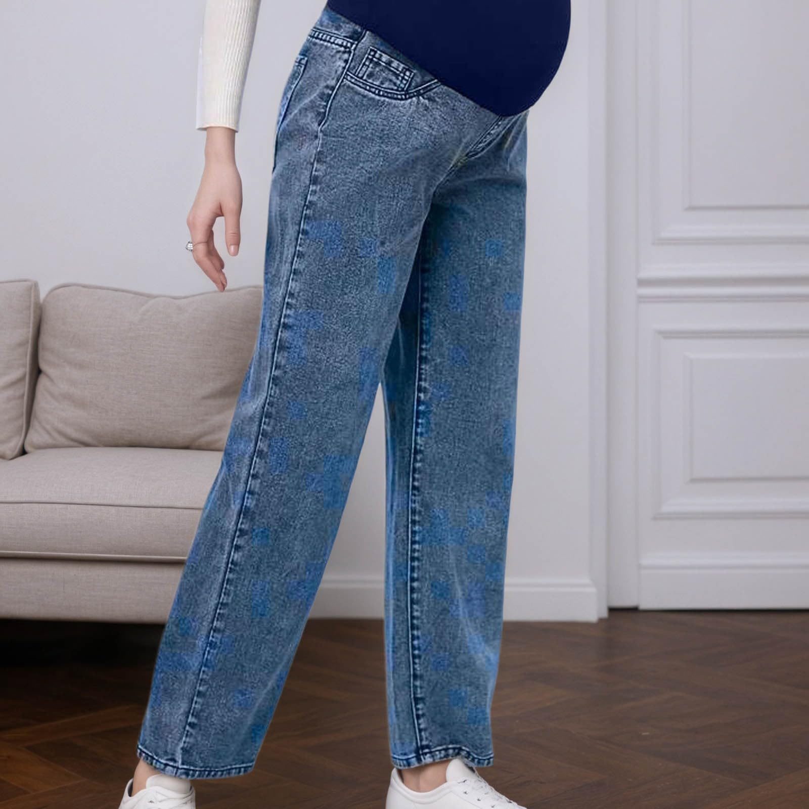 Generisch Umstandshose Jeans mit Taschen Bauchband Umstandsjeans Schwangerschaftshose Stretch Schwangerschaftshosen Weites Bein： Maternity Clothing High Waist Jeanshosen für Schwangere