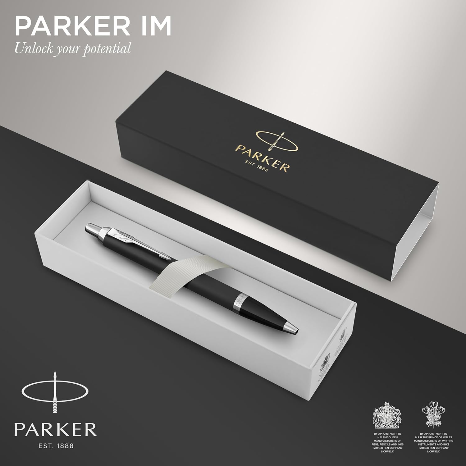 PARKER IM Ballpoint Pen | Matte Black with Chrome Trim | Medium Point with Blue Ink Refill | Gift Box