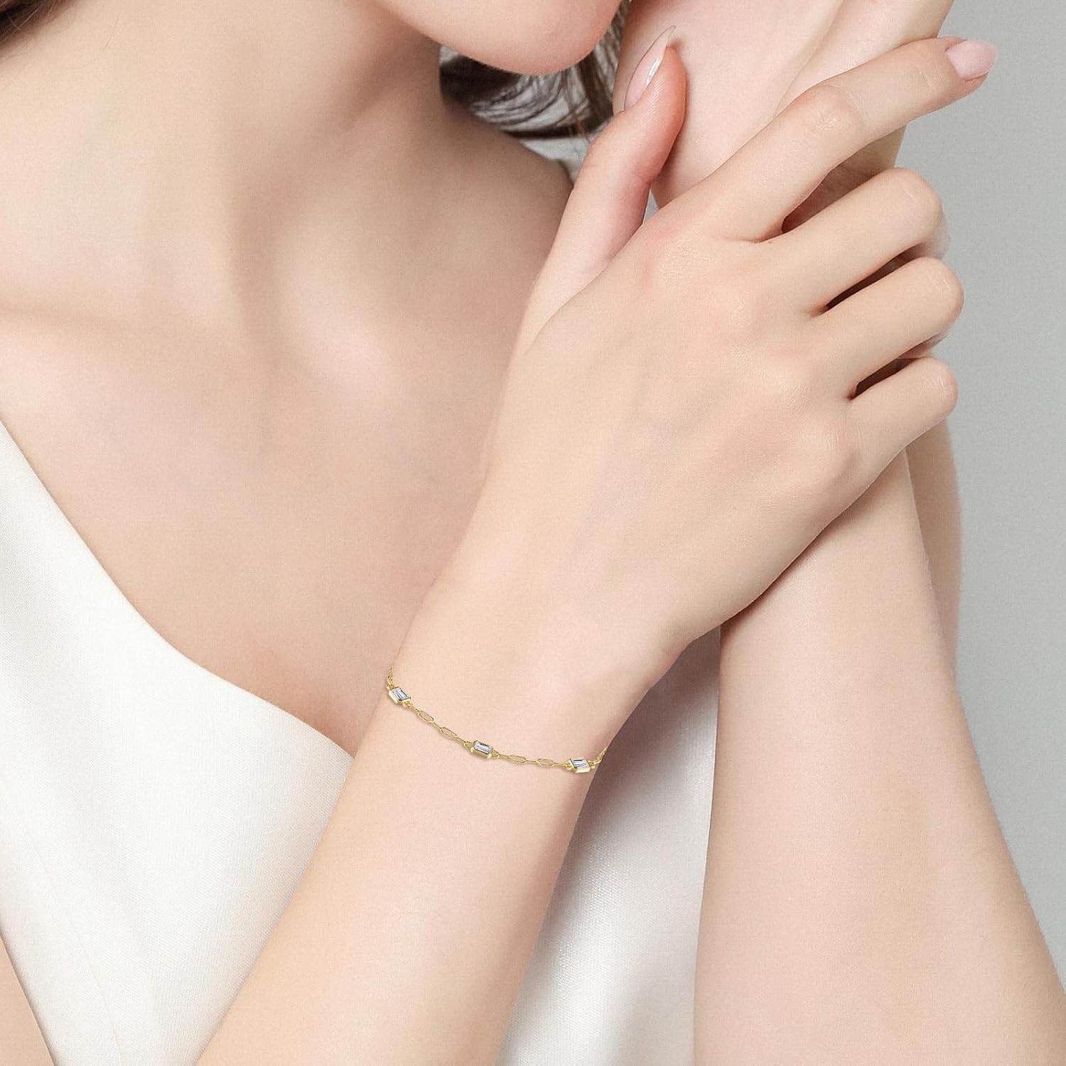 14K Gold Plated Tennis Cross Bracelet, Simple Butterfly Bracelet,Evil Eyes Adjustable Bracelet, CZ Station Paperclip Link Chain Bracelet for Women - Image 5