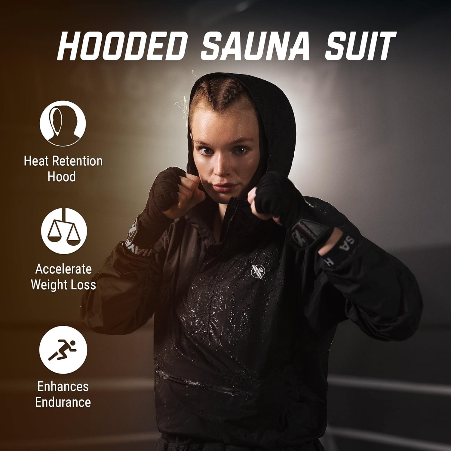 Hayabusa Pro Boxing Hooded Sauna Suit For Men and Women Set Includes Nylon PVC Coated Fabric Jacket and Pants