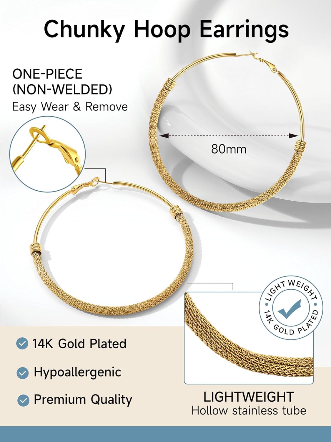 PROSTEEL 30/40/60/80/100mm Chunky Hoop Earrings For Women Gold Plated/Black Stainless Steel Hoops Earrings Statement Jewelry - Image 6