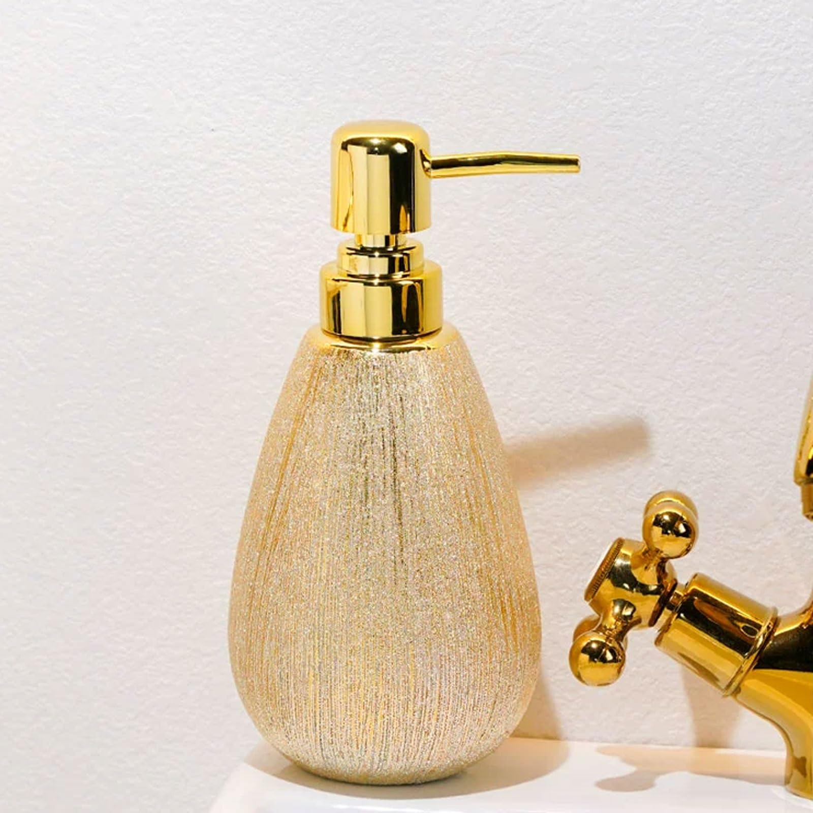 Ceramiczny dozownik mydła 373 ML (12,8 uncji), głowica pompy do malowania wodą, pozłacana i brązowa, blat dozownika