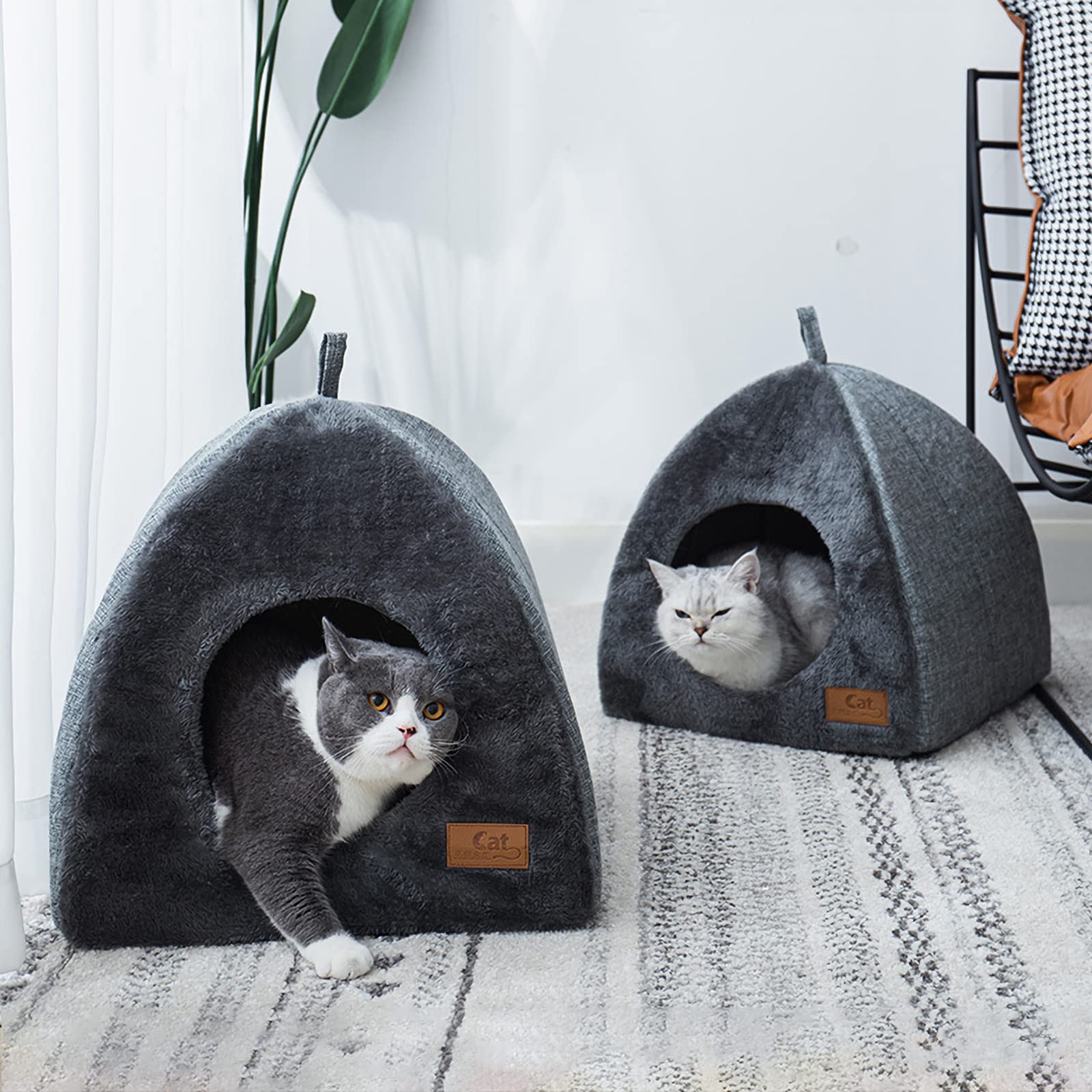 PETCUTE Katzenhöhle - Kuscheliges Haustierbett Mit Blatt-Design