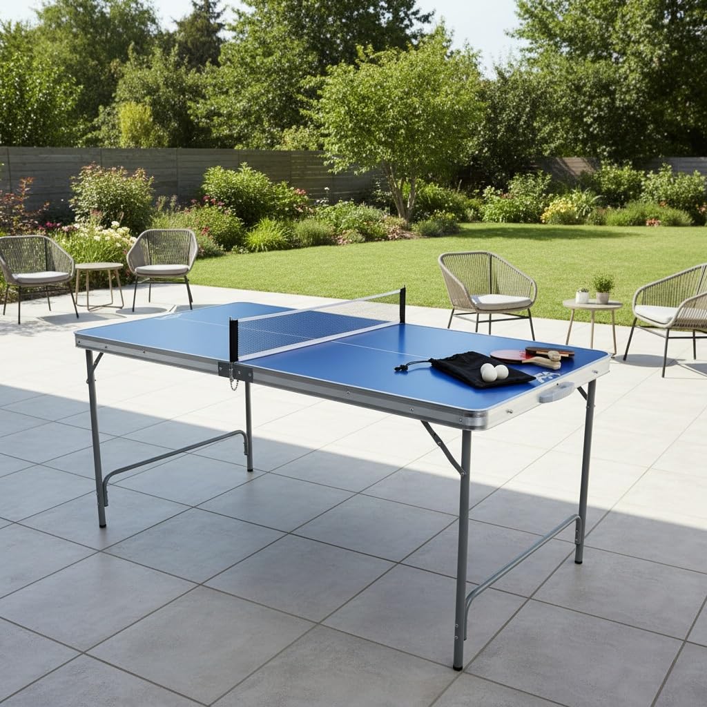 Tischtennistisch klappbar Fabula für Kinder und Jugendliche, Indoor & Outdoor Tischtennistisch midi groß 165x84x72, FASports Tischtennisplatte faltbar mit Netz, Schläger, Ball