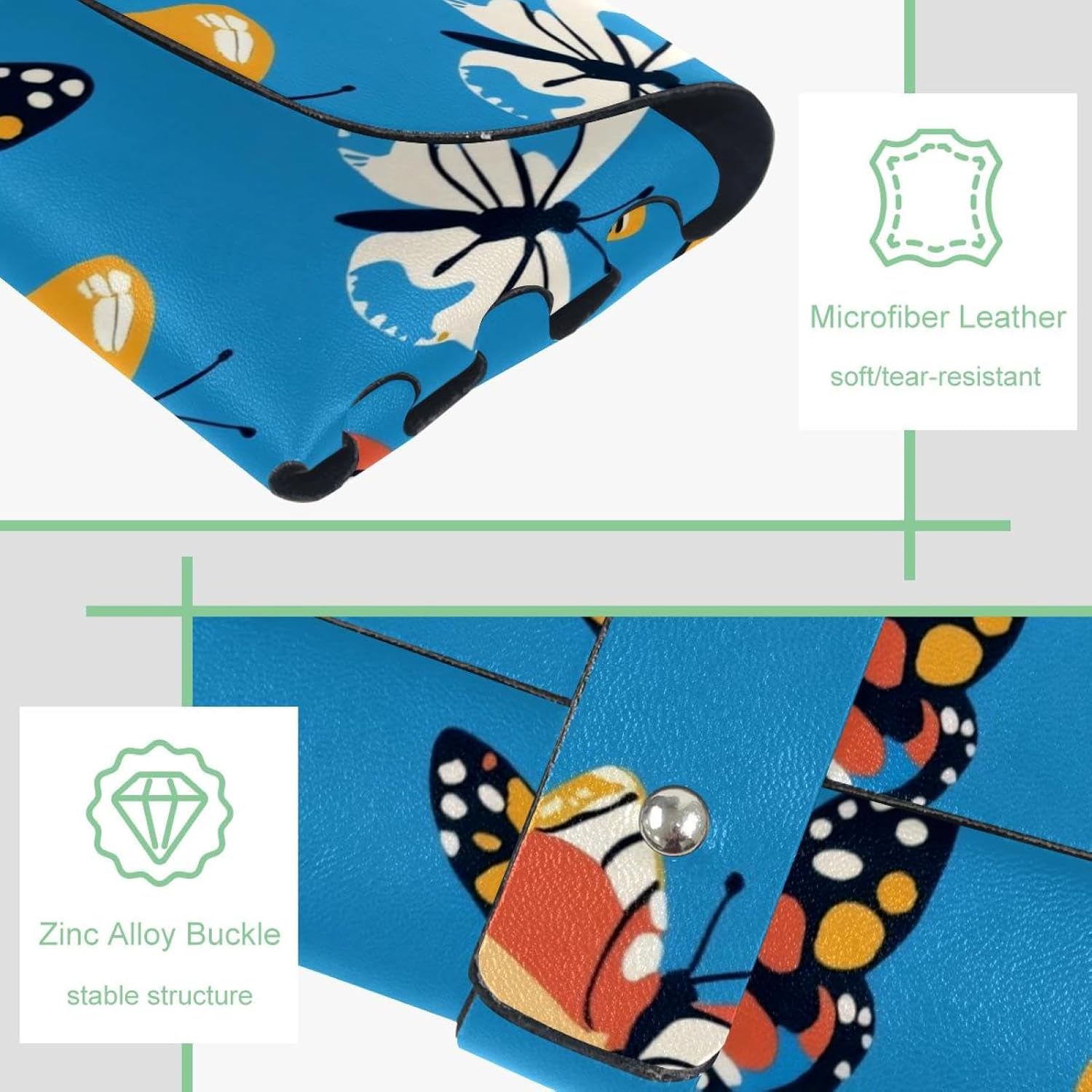 Butterflies Seamless Pattern Leather Glasses Case Slim, Portable Sunglasses Pouch, Horizontal Eyeglass Case for Women Men