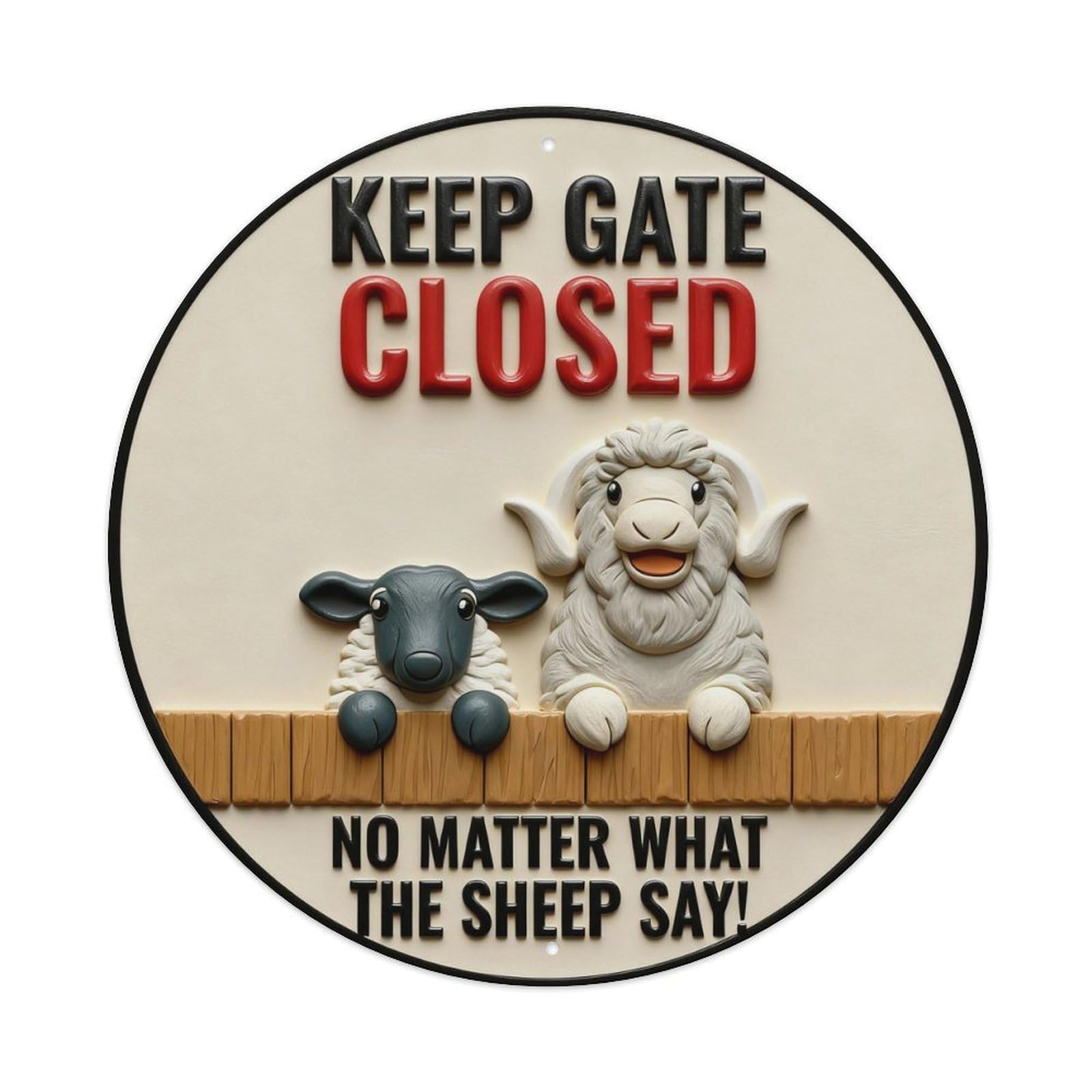 Keep Gate Closed No Matter What The Sheep Say Round Metal Tin Sign Vintage Wall Decor, Bar Garage Cafe Kitchen Home Wall Art Poster 8x8inches