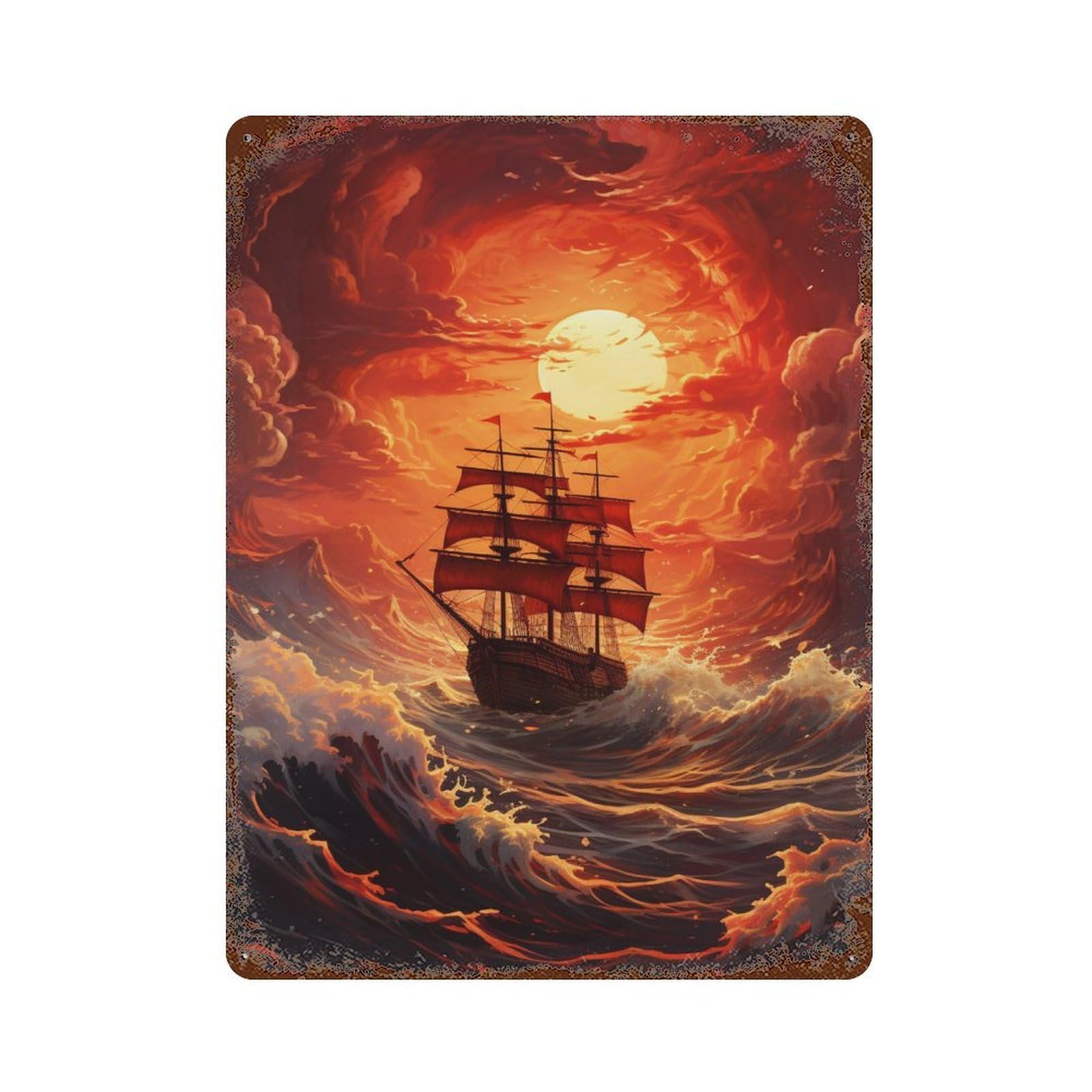 Ocean Storm Adventure -3 15.7"x11.8" Rustic Tin Plaque, Novelty Wall Decor for Bistro, Counter And Cafe Decor