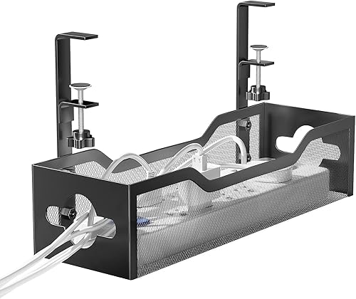 Miniatura 1 de Bandeja de organización de cables para debajo del escritorio de 13.38 pulgadas, organizador de cables Quszmd sin taladros, organizador de cables de