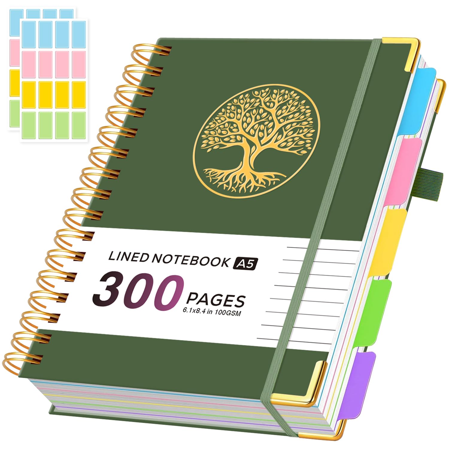 ROBCURSE A5 Spiral Notebook With Dividers, 5 Subject Notebook With 300 Pages/150 Sheets 100GSM Lined Paper, No Bleed, 5 Project Notepad For Writing Note Taking, School Office Supplies, 14.7 X 21 Cm