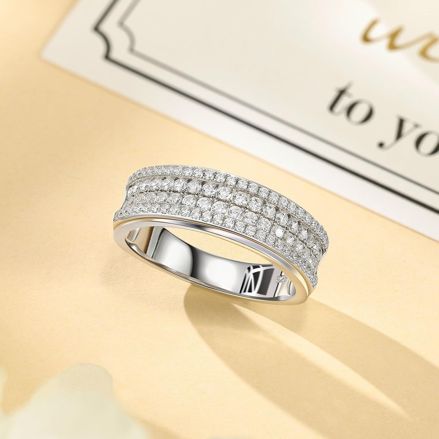 Womens Moissanite Wedding Band 925 Sterling Silver 2ct 88 Round Cut 4 Rows of D Color VVS1 Clarity Promise Engagement Ring Gift for Her Size 5-10 - Image 3