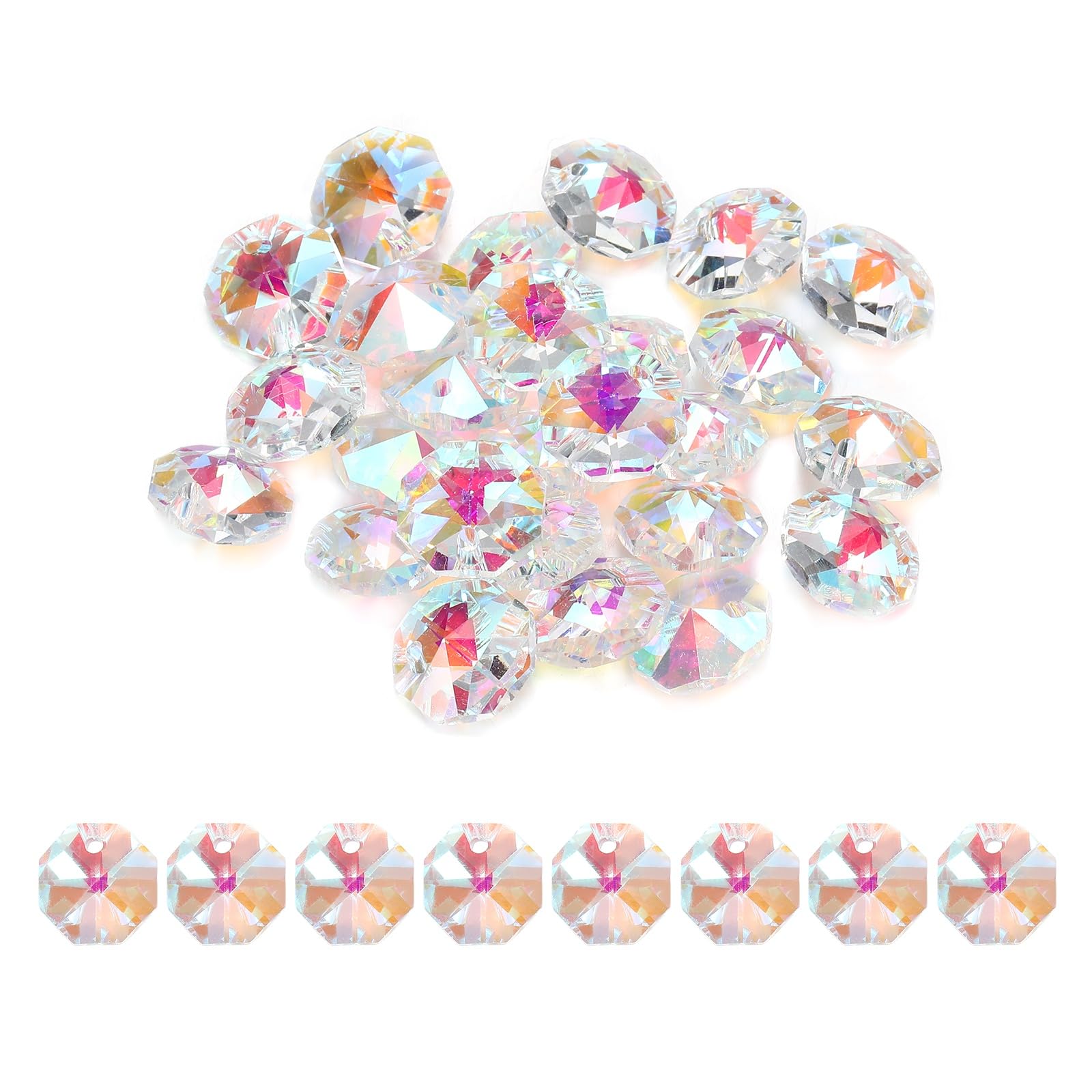 sourcing map 25Pcs 1 Hole Crystal Octagon Beads, 12mm K9 Glass Hanging Chandelier Beads Prisms Parts for Crystal Chandeliers Lamp Hanging Pendant Jewelry DIY Craft, AB Color