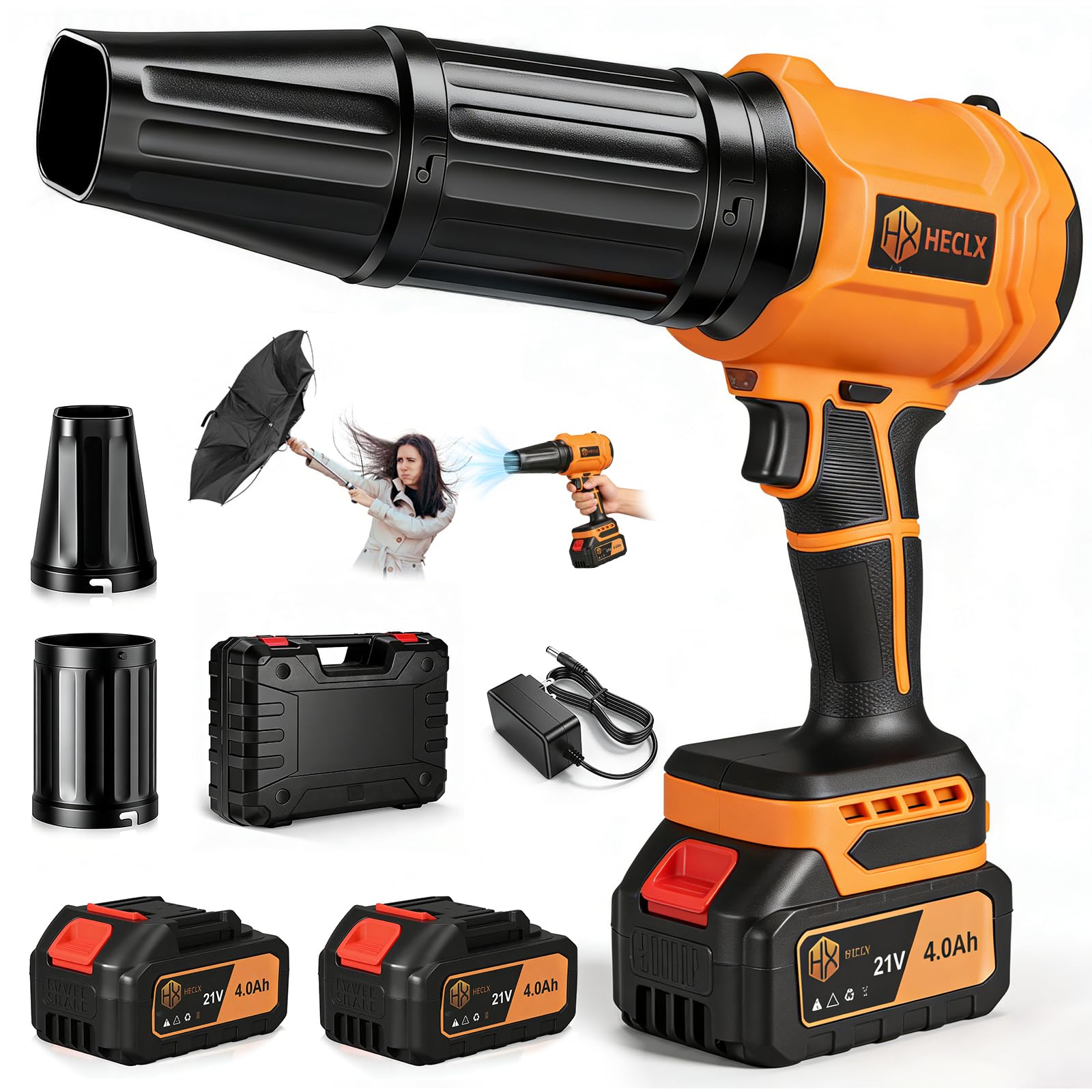 Cordless Leaf Blower with 2 Batteries &amp; Charger - 990,000 RPM Handheld Electric Leaf Blower, Lightweight for Patio, Lawn, Leaves, Dust - Orange