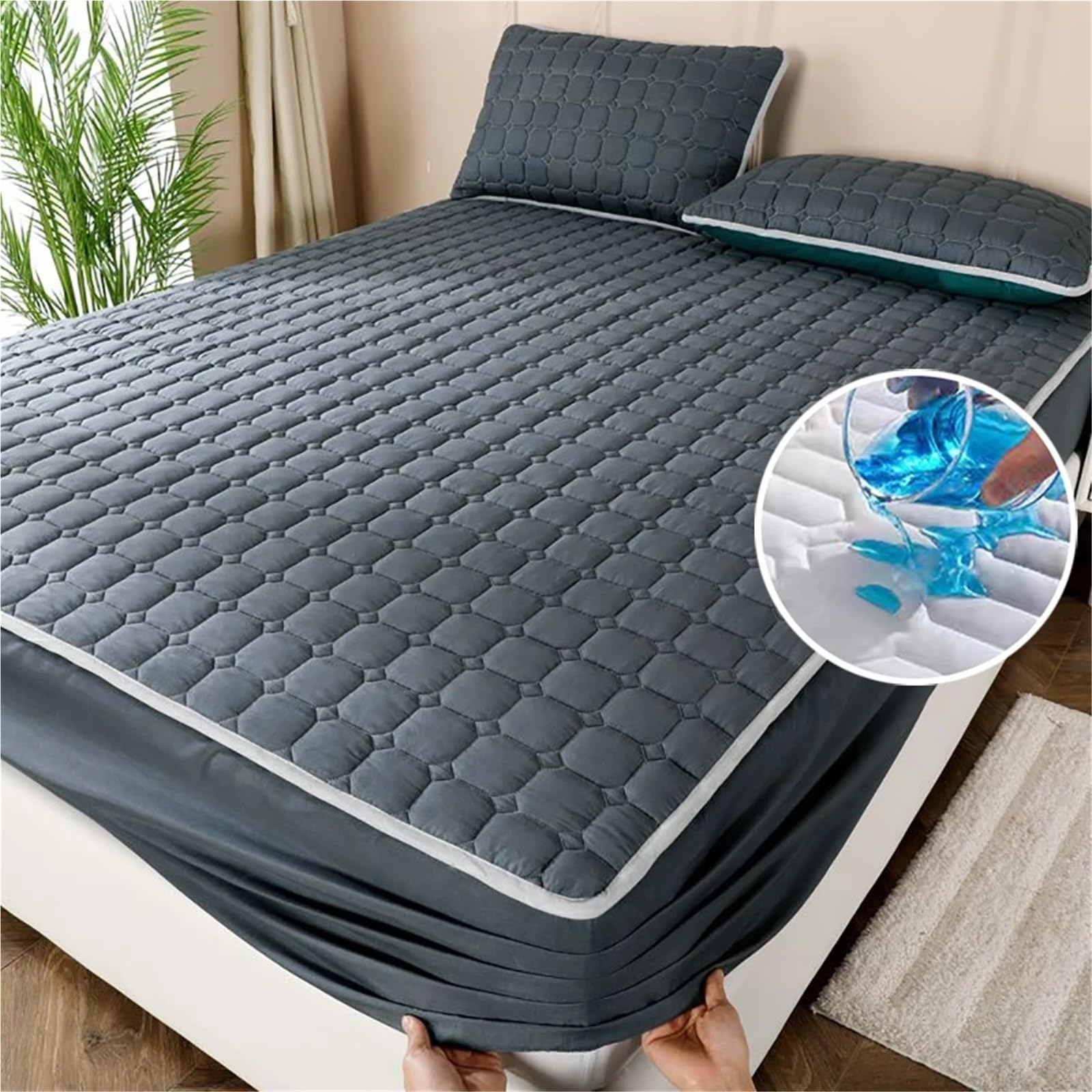 Protector de colchón Impermeable y Grueso, for el hogar, cubrecama, Funda Ajustada, sin Almohada para ColchóN(Color B,180x200x30cm)