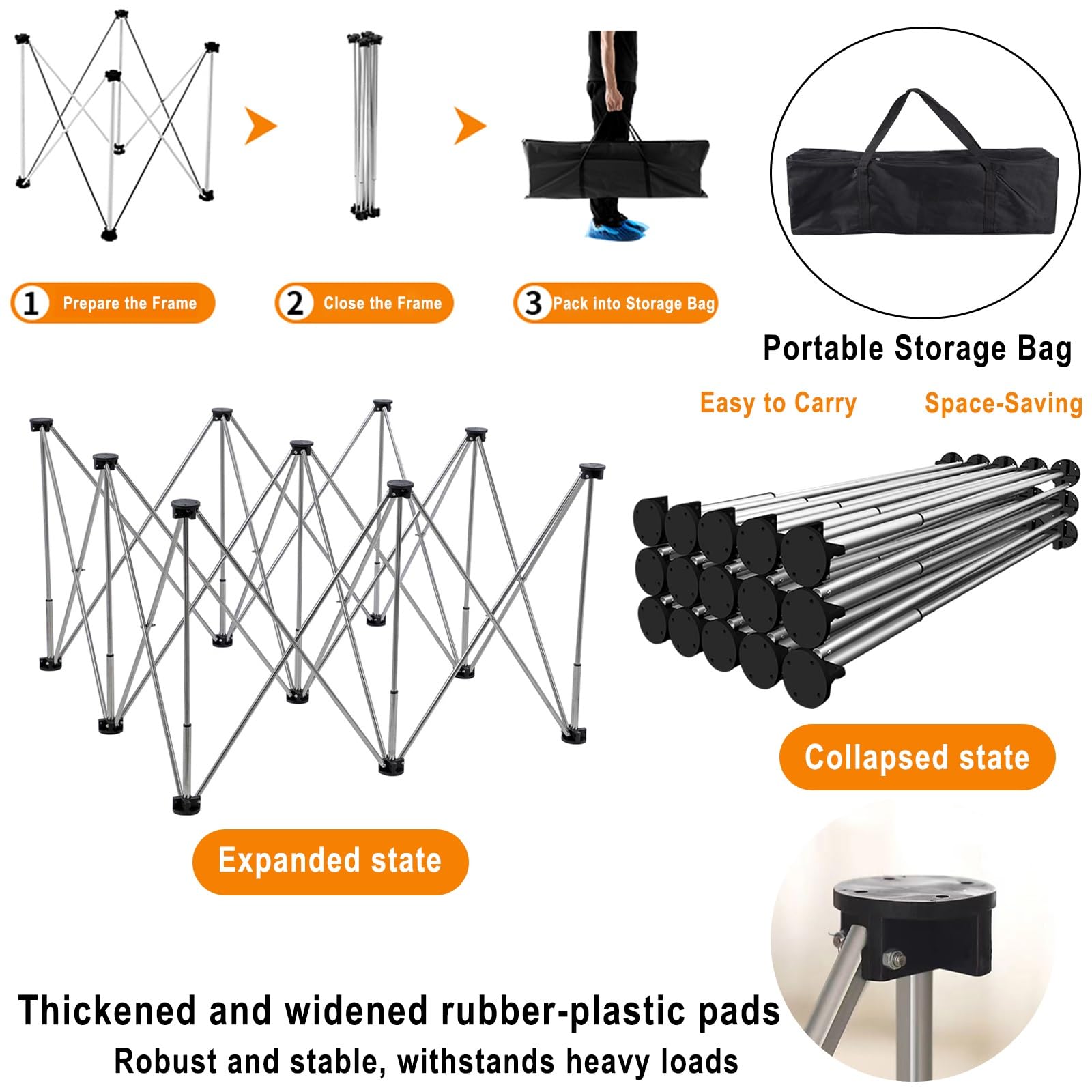 Mesa de trabajo plegable resistente con bolsa de almacenamiento, patas de acero estable, diseño de araña de 6 patas para garaje, taller y proyectos de bricolaje.