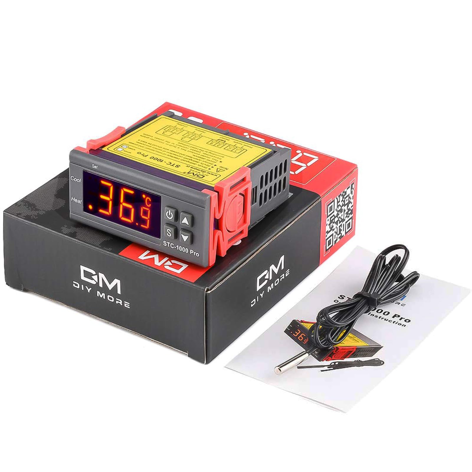 diymore STC-1000 Pro Controlador de temperatura AC 220 V Termostato digital multiusos Calibración de temperatura con Sonda de Sensor NTC para Fermentación Hatch Freezer Calefacción y Enfriamiento