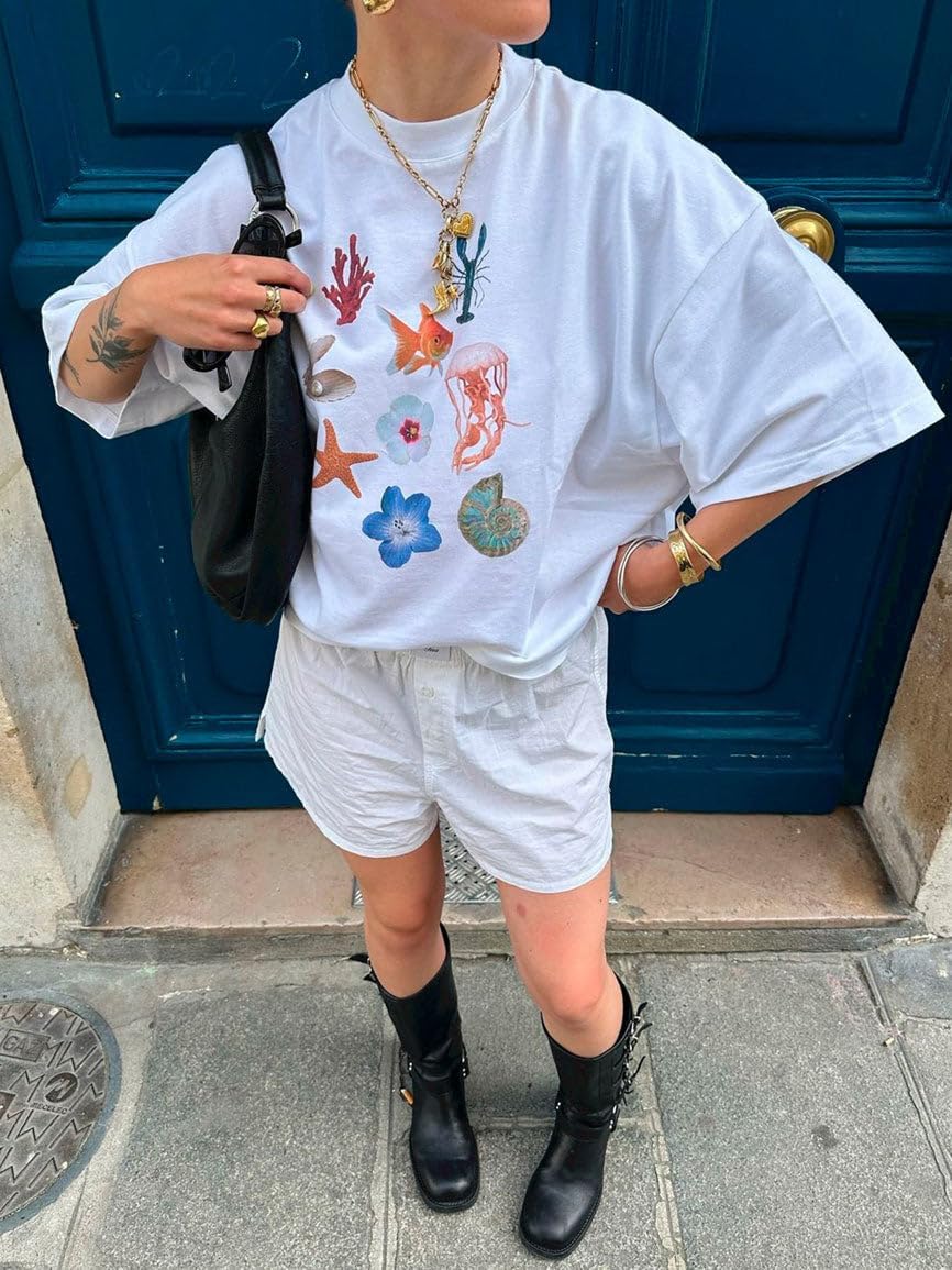 Women's Y2k Oversized Graphic Tshirt Fruit Print Half Sleeve Crew Neck Casual Loose Drop Shoulder Tees Shirt - Image 3