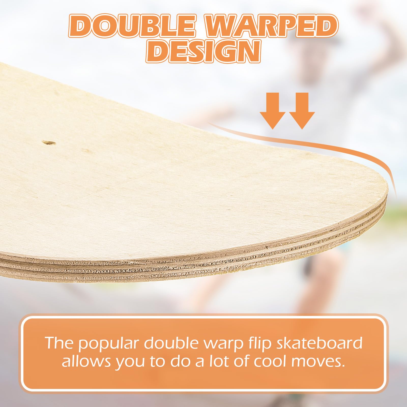 Honoson Planche de skateboard vierge en érable 7 plis en bois naturel double queue unie concave légère pour art peinture décoration d'intérieur