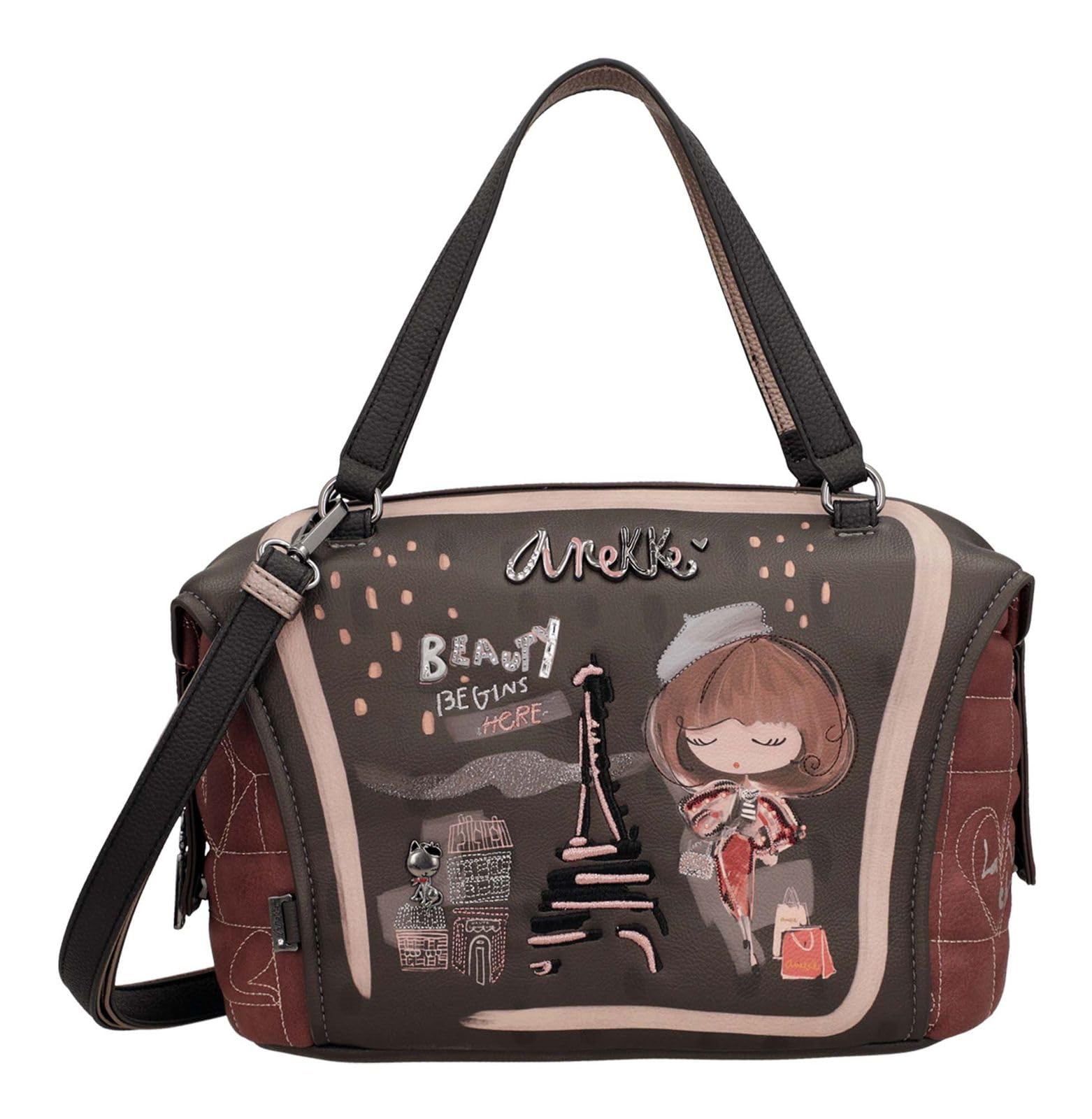 Anekke Bolso de Asa Corta Colección Mademoiselle | Bolso para Mujer | Cierre con Cremallera y Varios Compartimentos | Medidas 28x22x13 cm