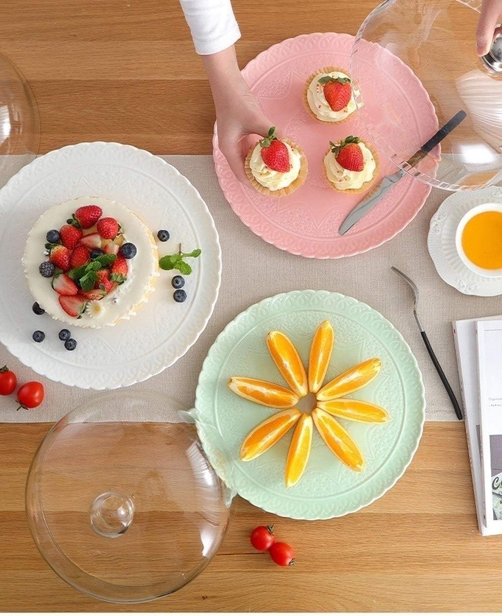 Hochzeitsbankett-Dekorationsteller, mit Glasabdeckung, Desserttisch, Gebäck, Präsentationstablett, Kuchenkuppel, Küche, Käseteller-Abdeckung(Bianco)