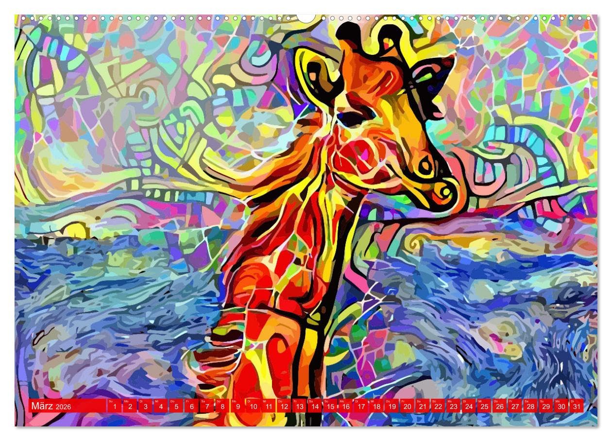 Kunstkalender. Farbenfrohe Tier-Illustrationen (Wandkalender 2026 DIN A2 quer), CALVENDO Monatskalender: Design Kalender, EYE-Catcher und tolles Geschenk! (CALVENDO Kunst)