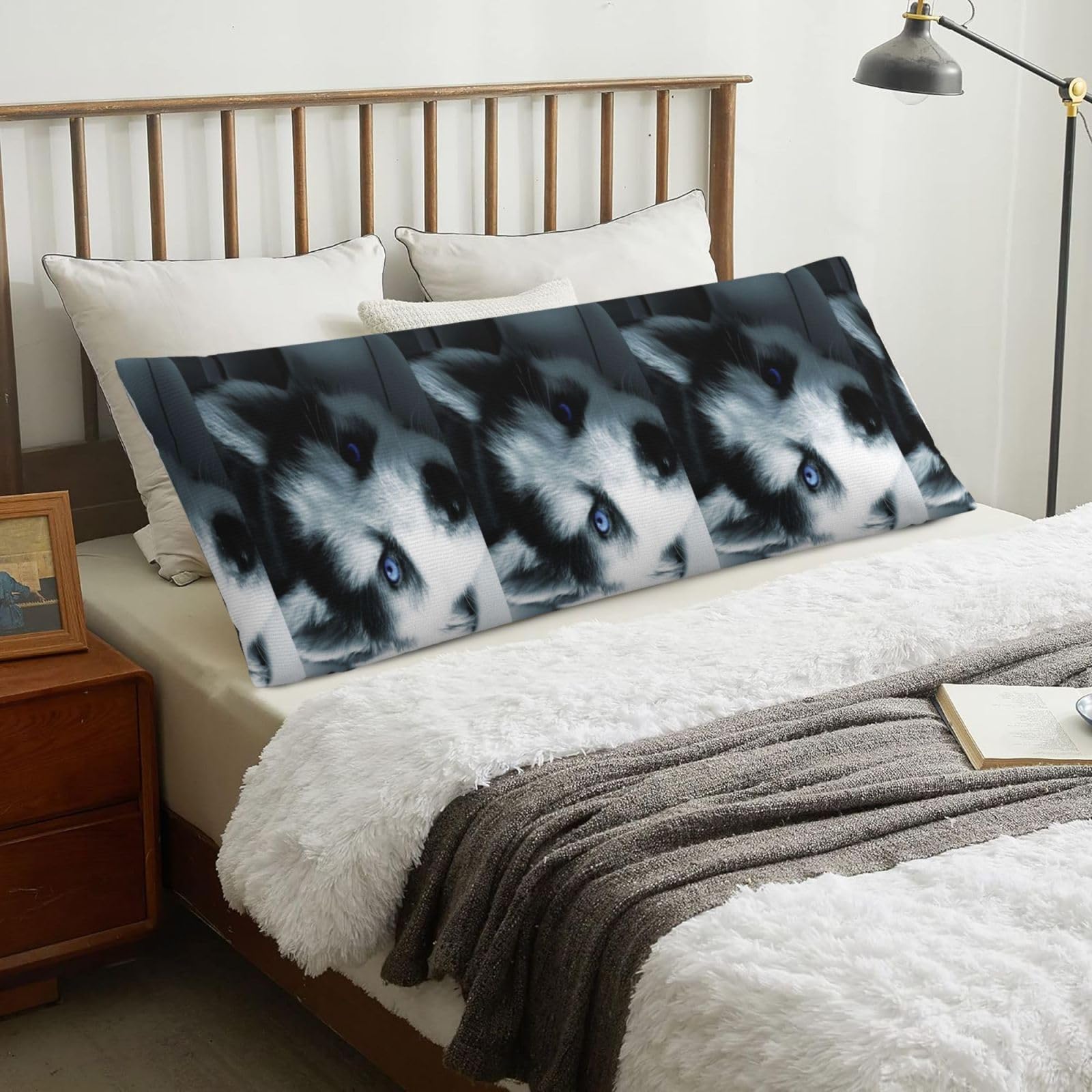 Puppy Husky, Body Pillow Cover with Zipper,Long Body Pillowcase 20 x 60 in
