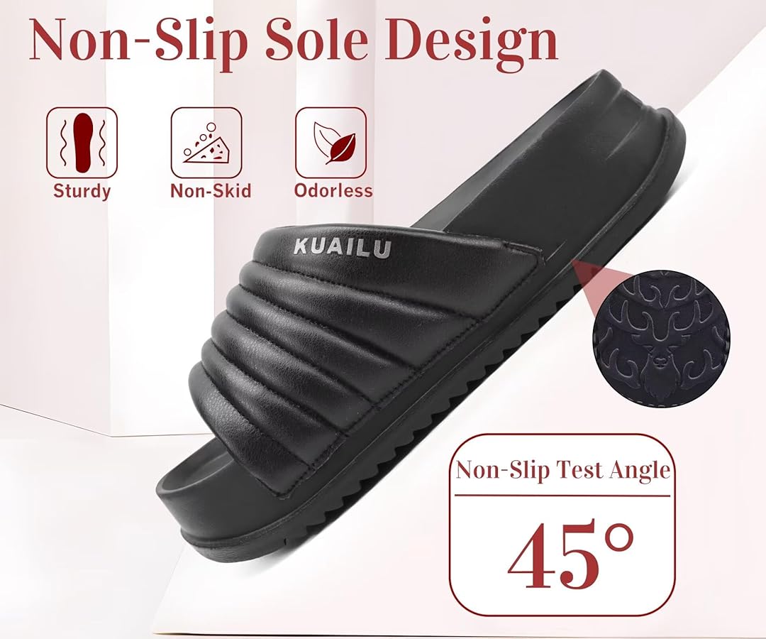 KuaiLu Mens Orthotische Slides Zachte Kussen Sport Sandalen met Plantar Fasciitis Arch Support Verstelbare Open Teen Zomer Slippers Slip op Indoor Outdoor, Zwart Maat 41