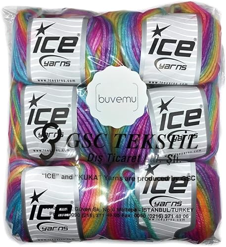 Miniatura 6 de Hilos de hielo Picasso Rainbow II 64627 Multicolor Azul Púrpura Verde Amarillo Naranja Fucsia Poliéster Acrílico 1.76 oz 125yds (Paquete de 8-64627)