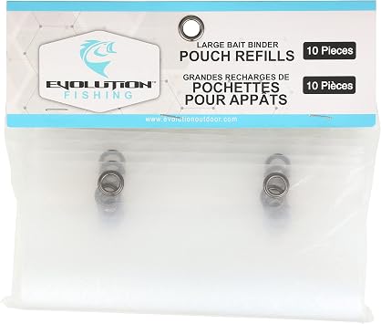 Evolution Fishing Bait Binder Pouch Refills - 10 Removable Sleeves, Clear, Zippered Closure, Weather Resistant