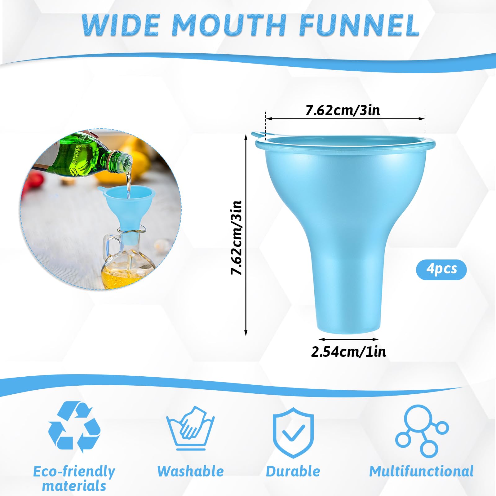 Bruislard 4 Pcs Silicone Funnels Wide Mouth Kitchen Funnel Flexible Funnel for Home Kitchen Bottles Cans Jars (4 Colors)