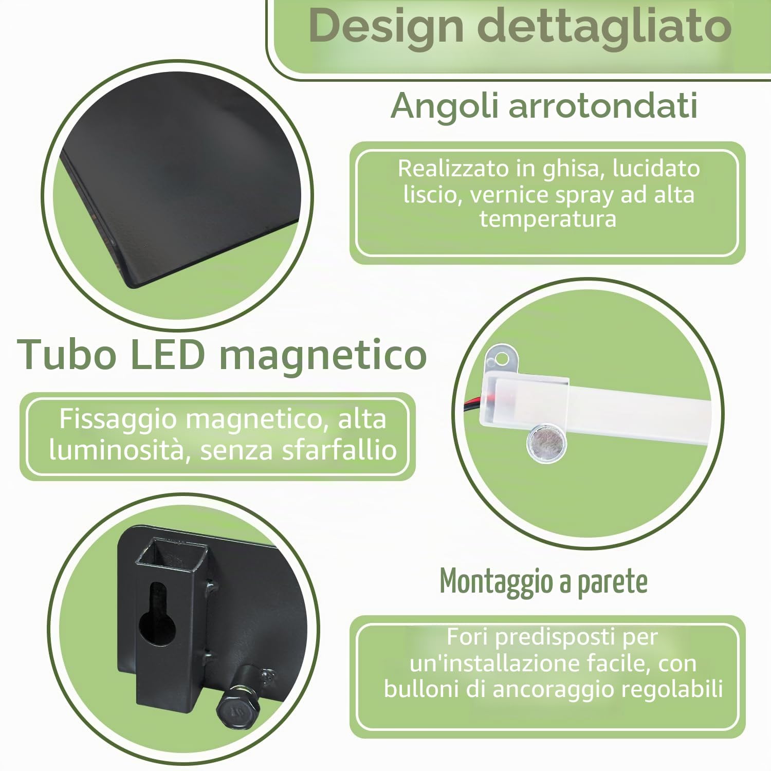Regali a parete sospesi in metallo simdennr con luci LED, scaffale espositivo a sospensione per soggiorno, cucina, bagno, scaffale espositivo con luci LED integrate, nero, 60 cm