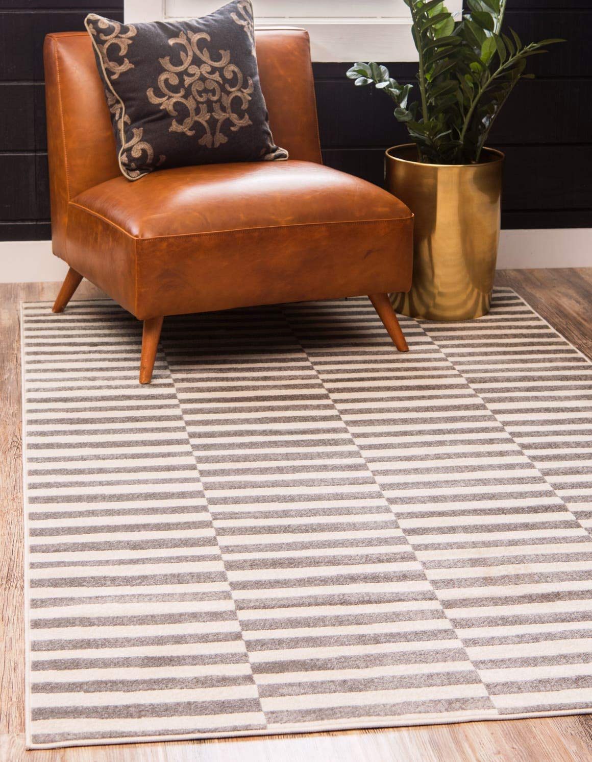 unique loom williamsburg collection casual transitional thick alternating stripes area rug, 8 x 10 ft, gray