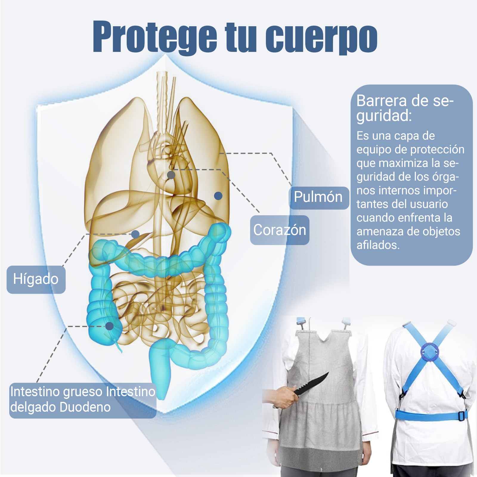Delantal resistente a cortes, babero de trabajo de seguridad de acero inoxidable, Delantal Protector De Trabajo De Seguridad De Carnicero, con Correas Ajustables for los Hombros