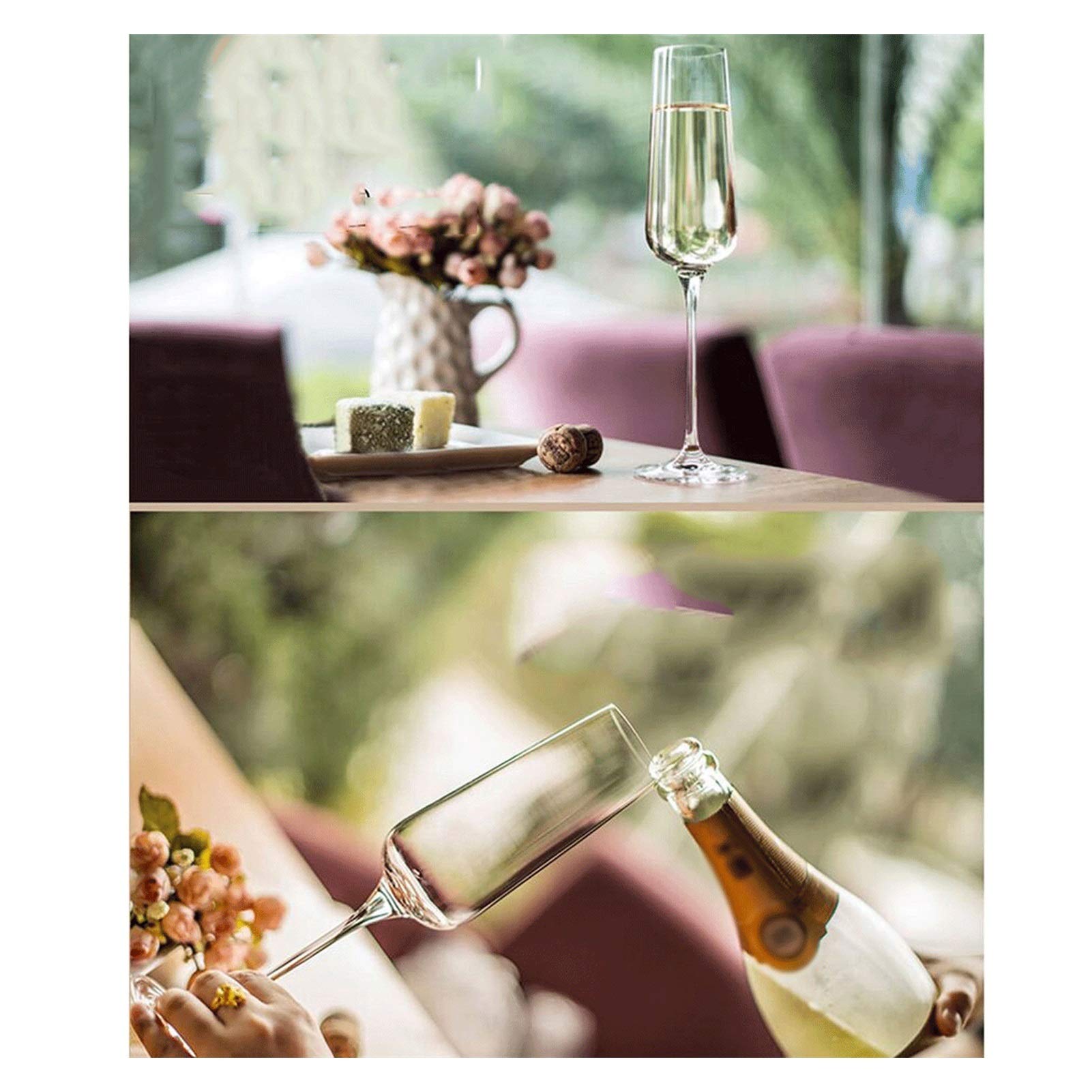 Flûtes à champagne Flûtes à champagne 6 pièces de 8 oz de hauteur, clarté cristalline, conception de tour classique et sans couture, verre sans plomb de qualité, verres à vin mousseux de qualité. Ver