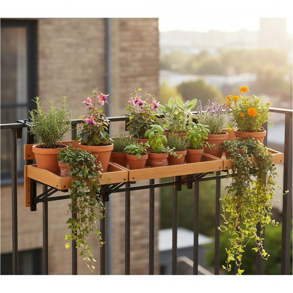 Fioriera Sospesa Balcone Legno Moderna, non pieghevole | Superficie liscia, , Spazio sul davanzale, Per hobbisti del fai-da-te