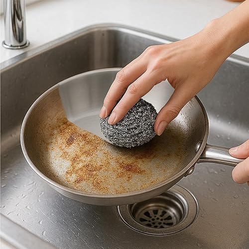 Miniatura 5 de Pine-Sol Depuradores de acero inoxidable de alta resistencia, no se oxidan ni se astillan, esponjas para fregar de hierro fundido, estantes de