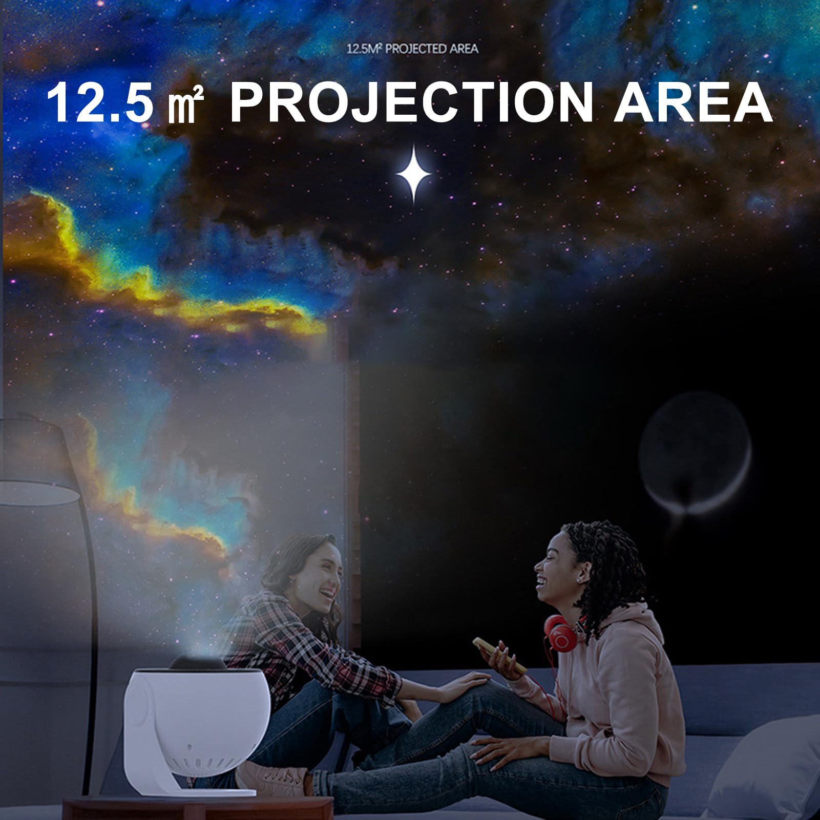 Projektor Gwiazdowy, Projektor LED High Definition Galaxy z Głośnikiem Bluetooth, Oświetlenie Mgławicy LED Focus Galaxy Light Projector, Lampa Projekcyjna w Kształcie Gwiazd
