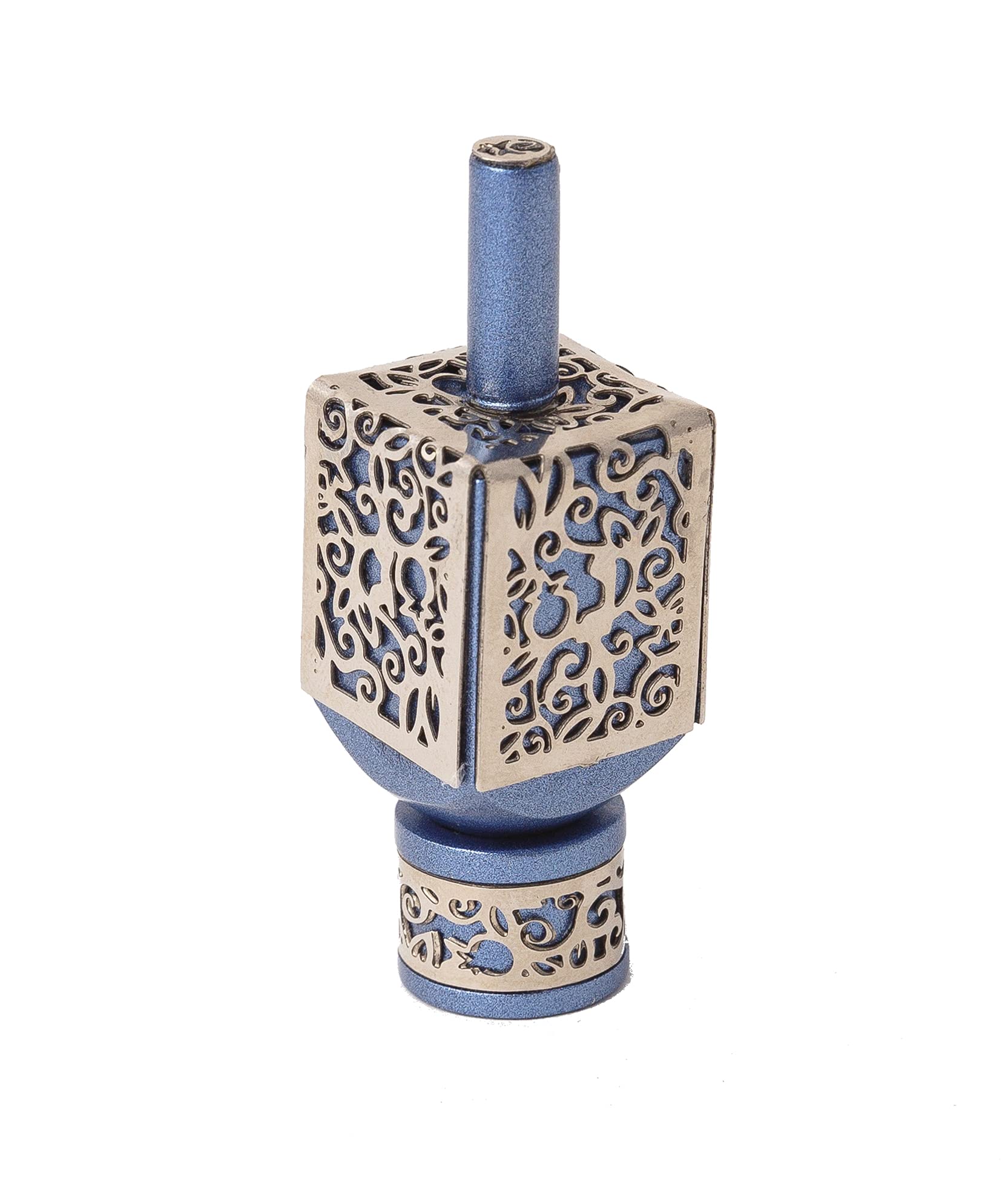 Yair Emanuel Decorative Dreidel with Stand | Pomegranates Cutout Design | Hanukkah Gift Jewish Decorations (Blue, Small)