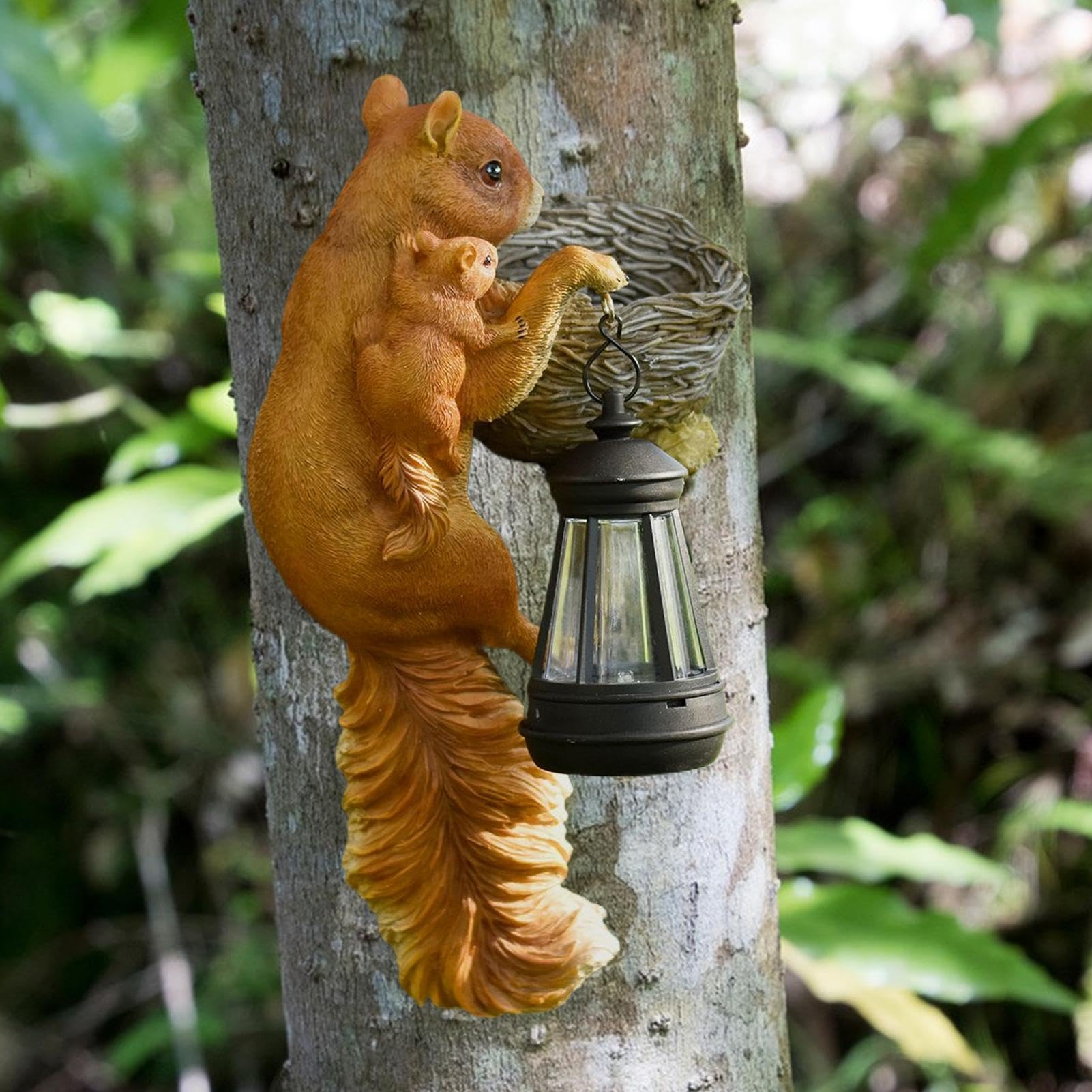 Sztuczna wiewiórka Ogrodowa figurka zwierzęcia z żywicy | Lampion solarny wiewiórka Dekoracja do ścieżki, podjazdu, patio, podwórka, trawnika, ganku, tarasu, balkonu, ogrodu i pod